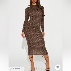 Brown and Black Midi Fashion Nova Dress